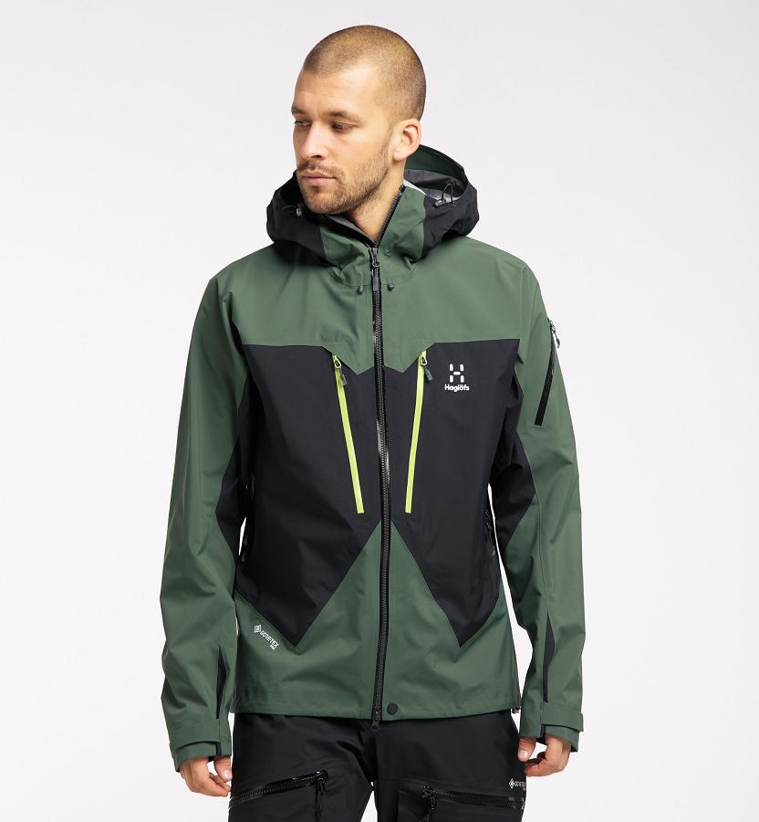 Haglöfs Mens Spitz Ski Jacket Black/Dark Green New Zealand 52386YPUR